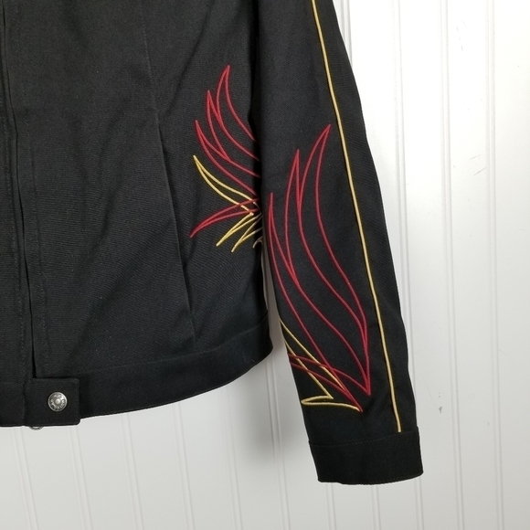 Harley Davidson Motorcycle Jacket Full Zip Black Embroidered Fire Red Gold Women - Picture 12 of 16